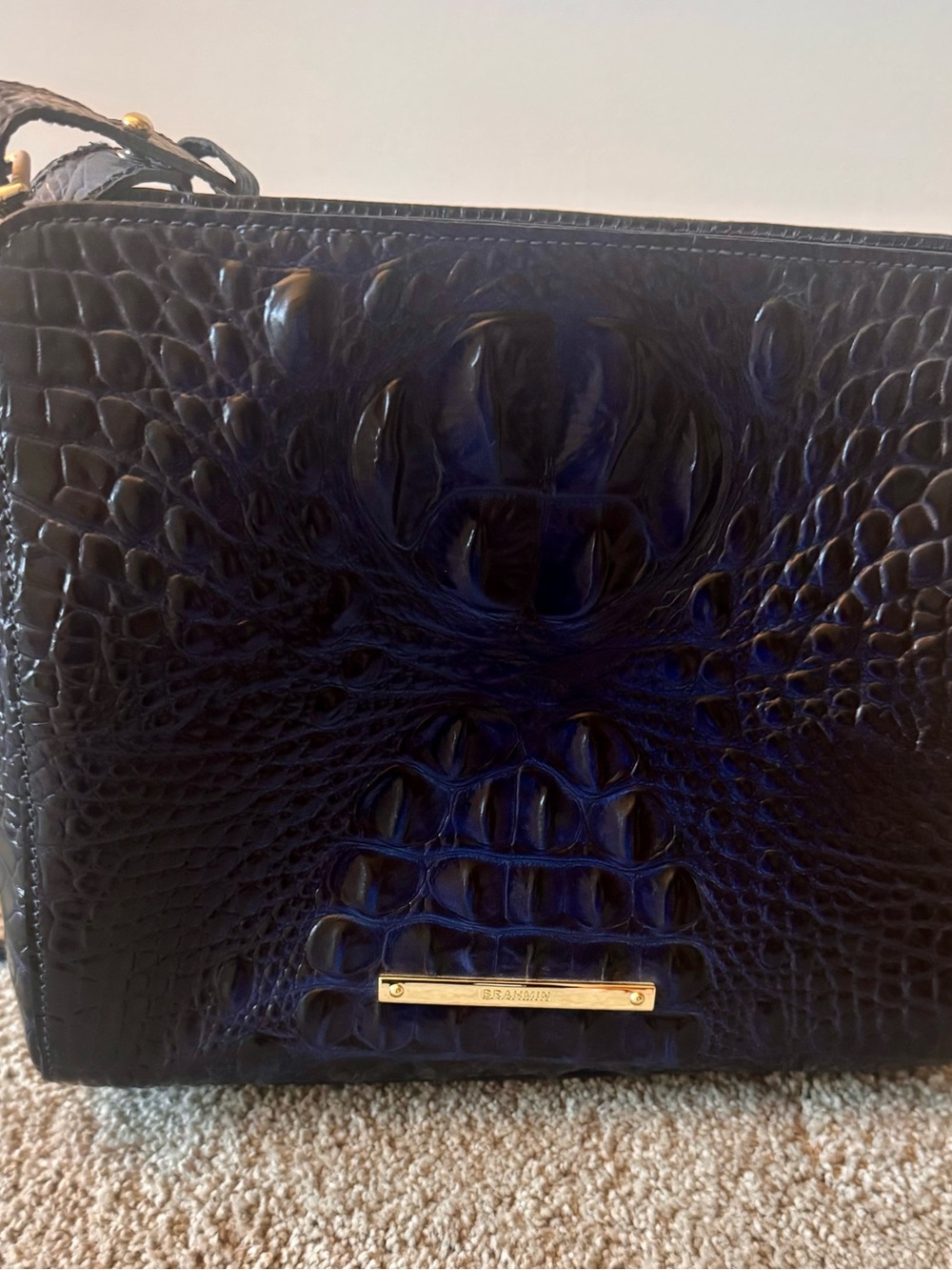 Brahmin Deep Blue Croc-Embossed Crossbody Bag - Picture 5 of 7